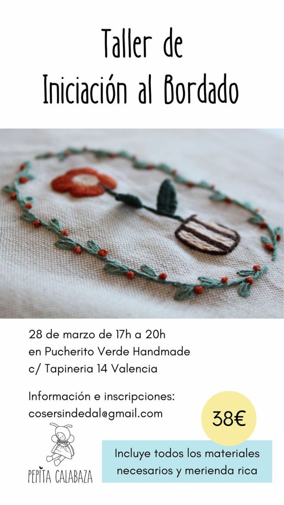 cartel taller puntadas basicas | Pepita Calabaza | Taller de iniciación al bordado